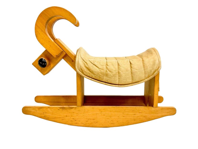 Rocking billy goat, beige leather, wood, Germany, 1960s.