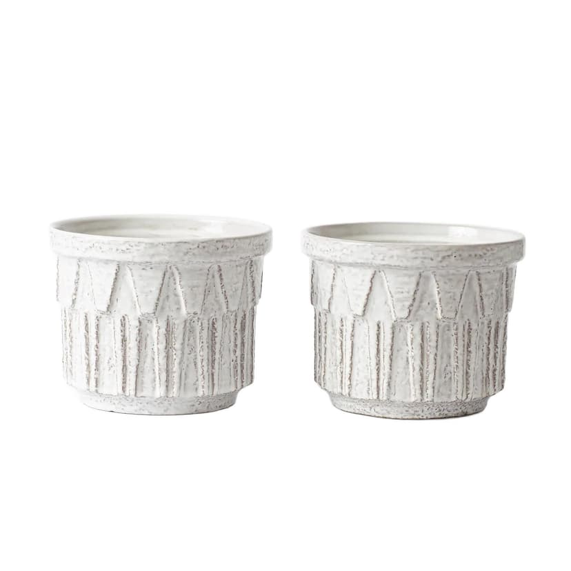 Pair of planters Alpha, white stoneware, Ceramano, Germany, 1970s.