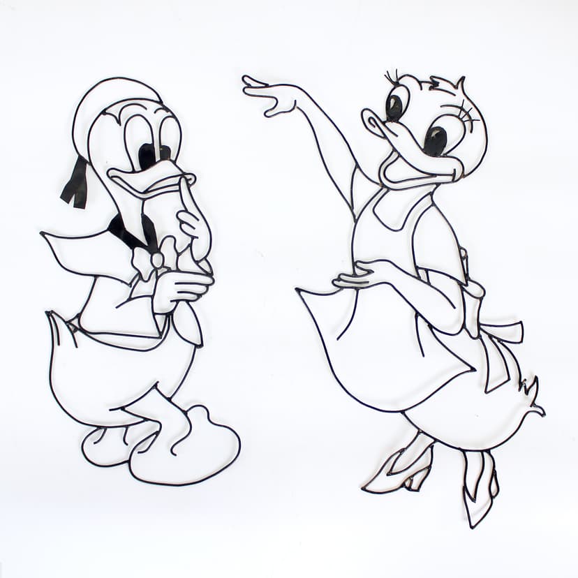Wall Decoration Donald & Daisy Duck, black metal, Austria, 1960s