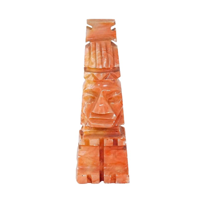 Sculpture Pre-Columbian, orange onyx, Italy, 1980s.