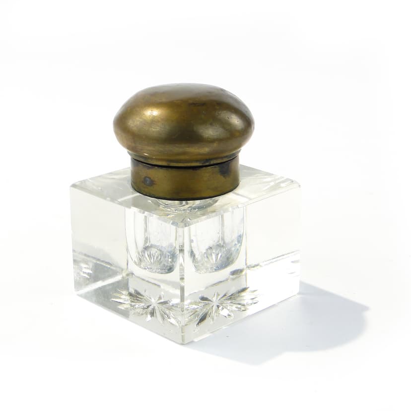 Inkwell, transparent crystal, brass, Austria, 1920s