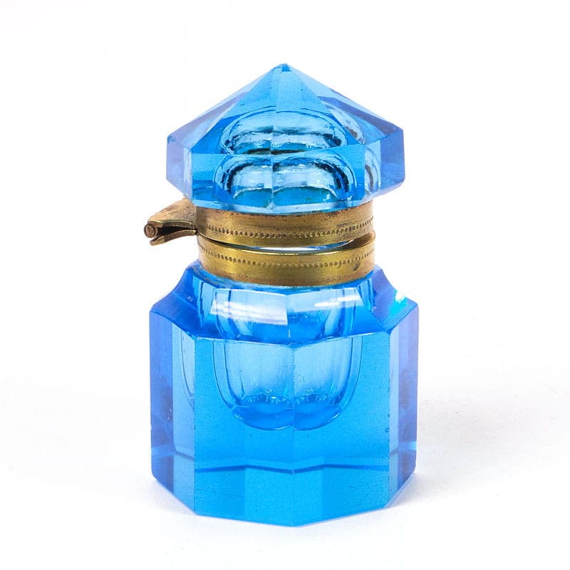 Inkwell Biedermeier, blue crystal, Austria, 19th c.