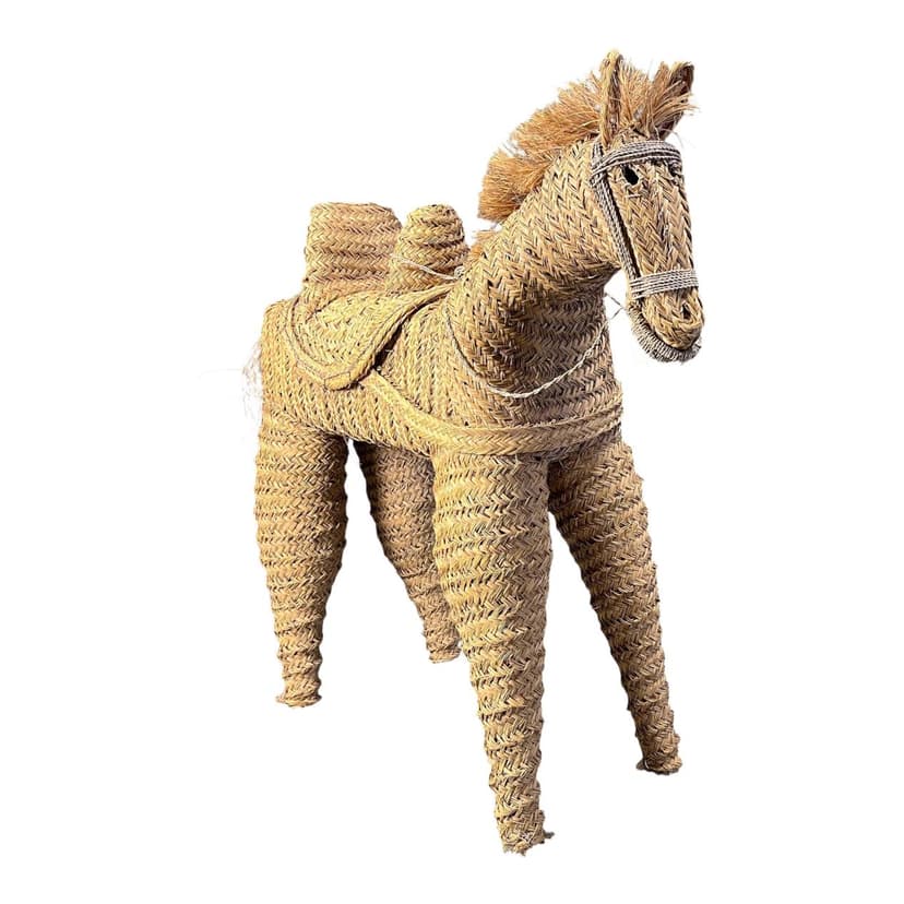 Sculpture life-size horse, beige, rattan and wicker, Spain, 1960s