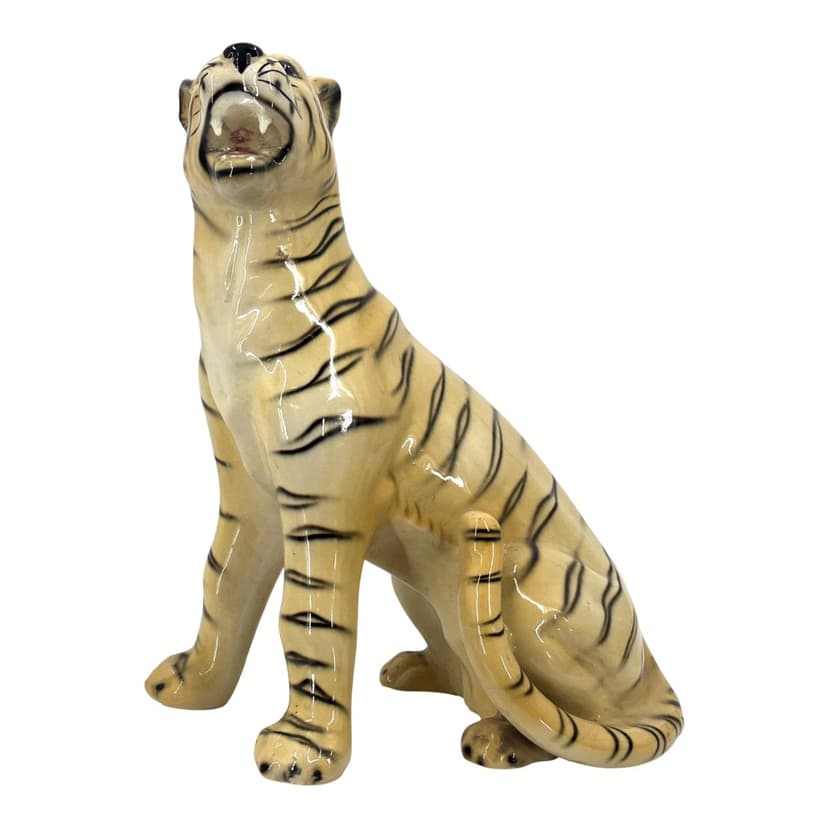 Tiger sculpture, multicolour ceramic, Italy, 1960s