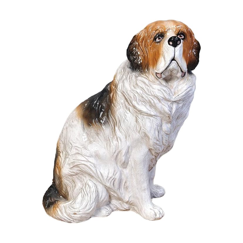 St Bernard dog sculpture life size, multicolor glazed terracotta, Italy, 1960s.