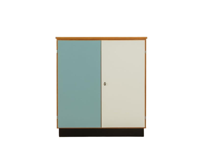 Sideboard, blue, white, brown ash, formica, Germany, 1960s.