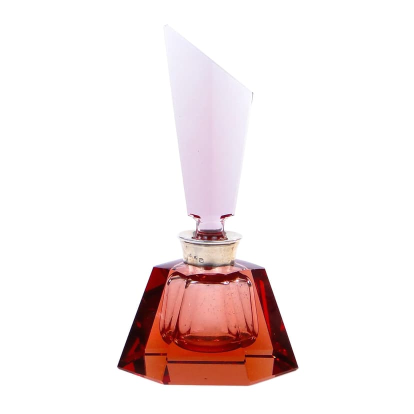 Perfume Bottle Art Deco, pink, crystal, Germany, 1930s