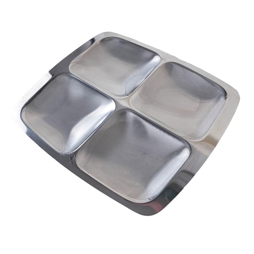 Appetizer tray, silver stainless steel, Italy, 1970s.