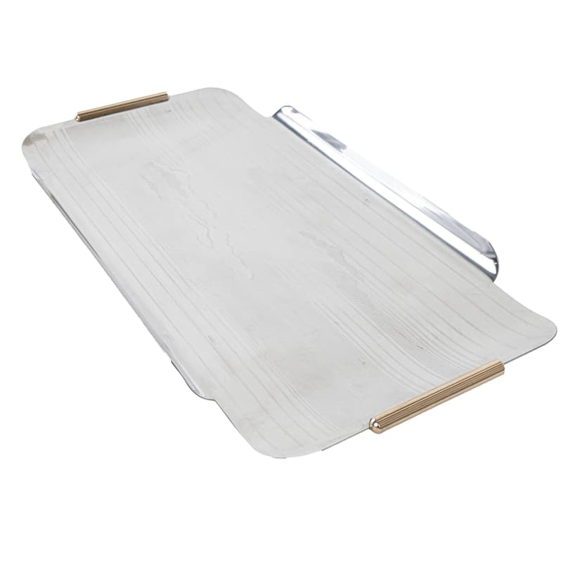 Tray, silver stainless steel, gold steel handles, Italy, 1970s.