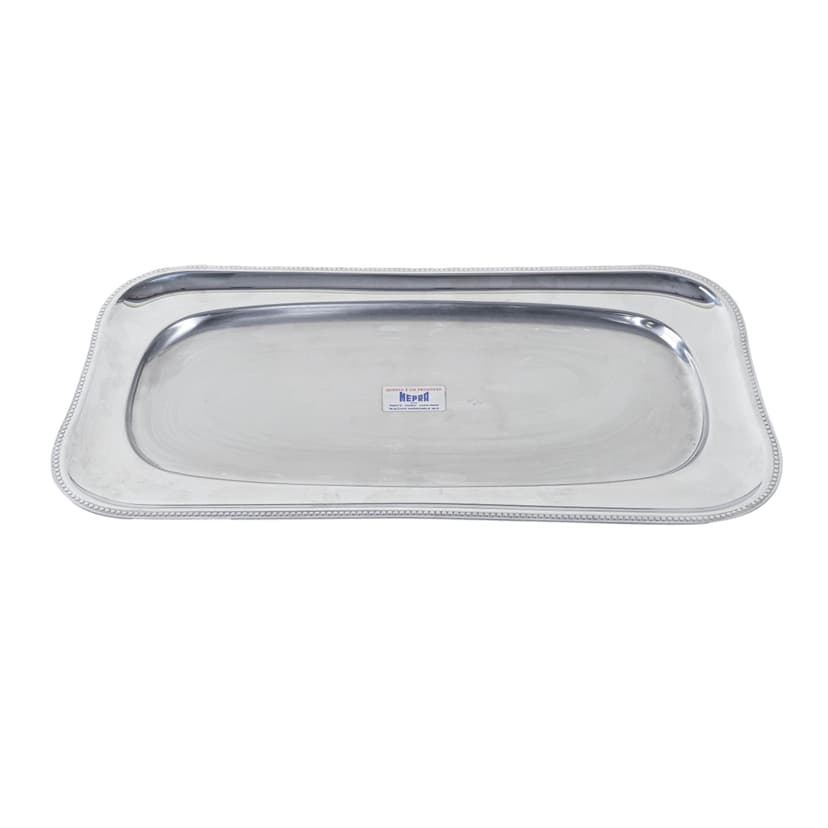 Tray, polished silver stainless steel, MEPRA, Italy, 1970s.