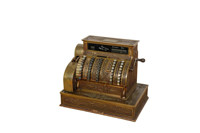 Kasa fiskalna, Art Nouveau, mosiądz złoty, USA, XIX w.