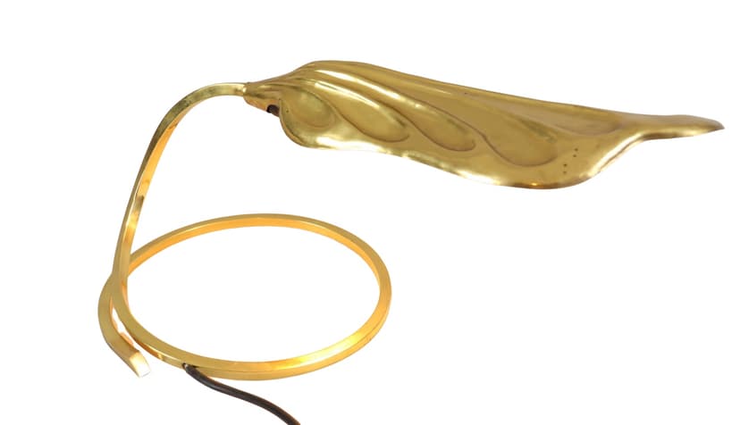 Lampa stołowa, złoty, mosiądz, proj. T. Barbi, Włochy, lata 70.