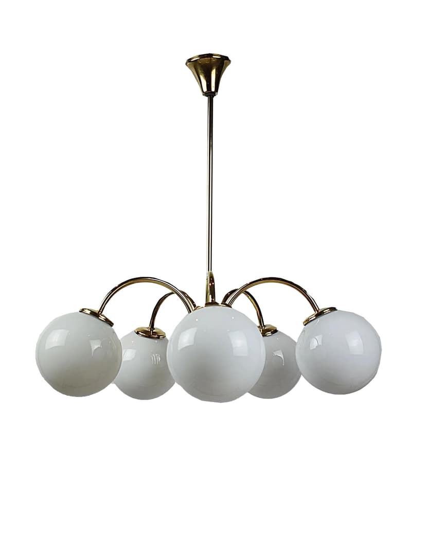 Mosiężny żyrandol pięcioramienny, Polska, lata 70.