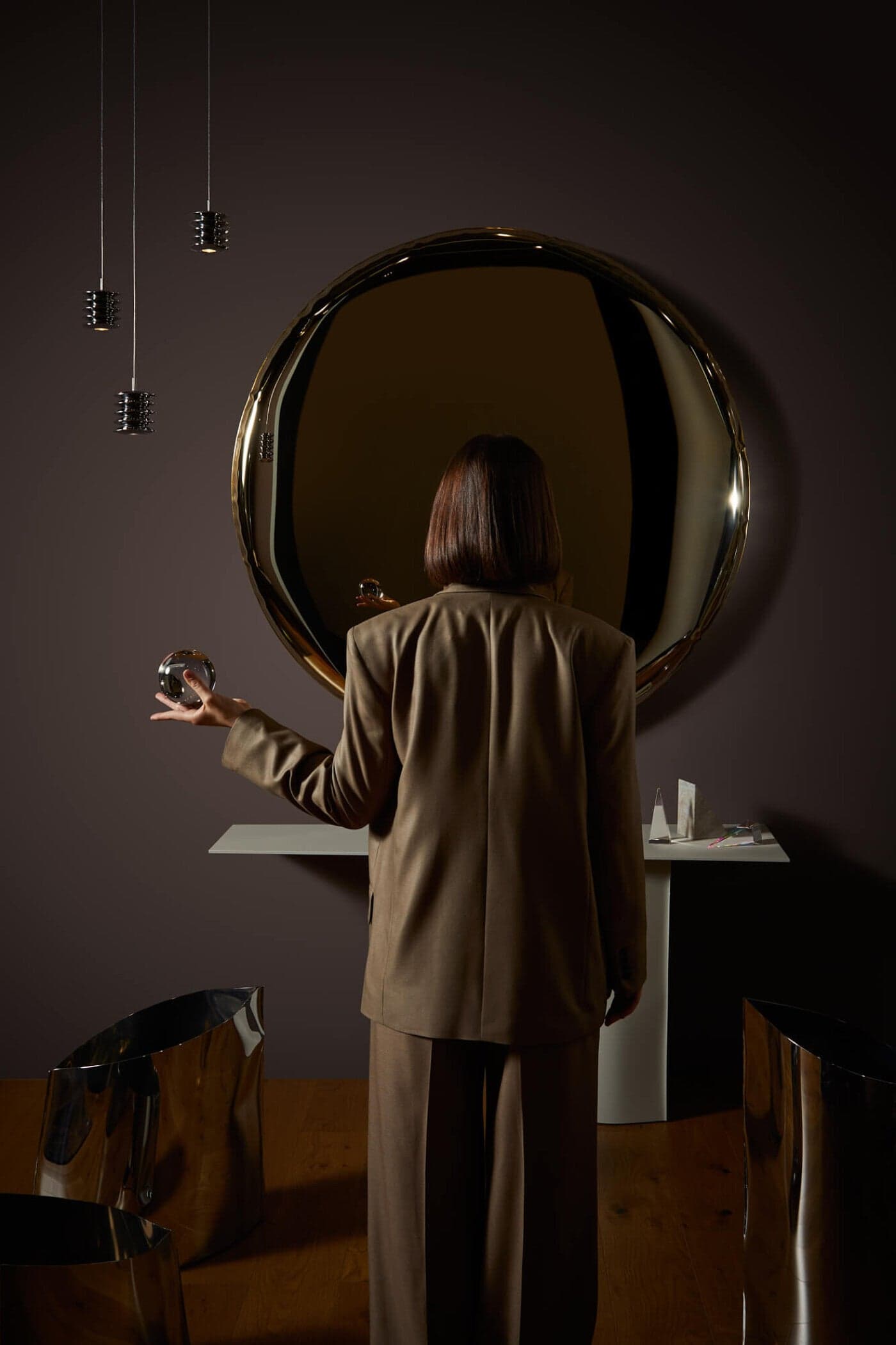 Zestaw trzech lamp wiszących HARMONICA, srebrny, 2700K, Zieta Studio - 121133