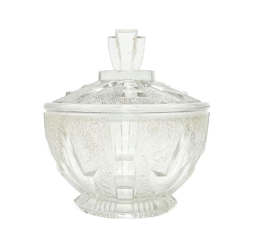 Cukiernica Art Deco, szkło prasowane, Niemcy, lata 50.