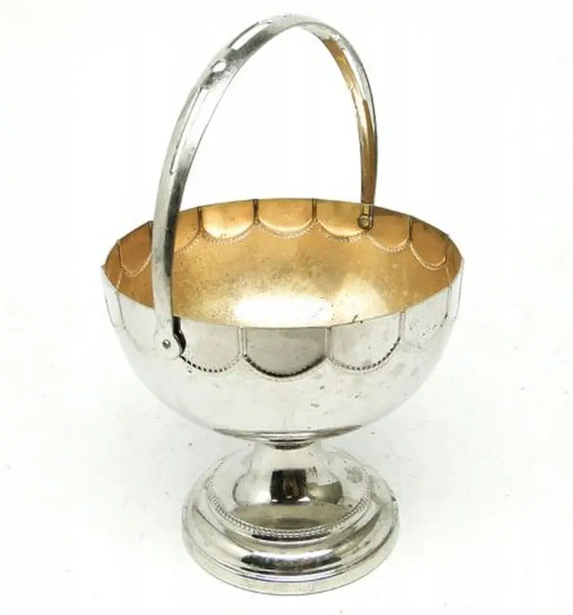 Cukiernica koszyczkowa Secesja, mosiądz niklowany, Niemcy, początek XX w.