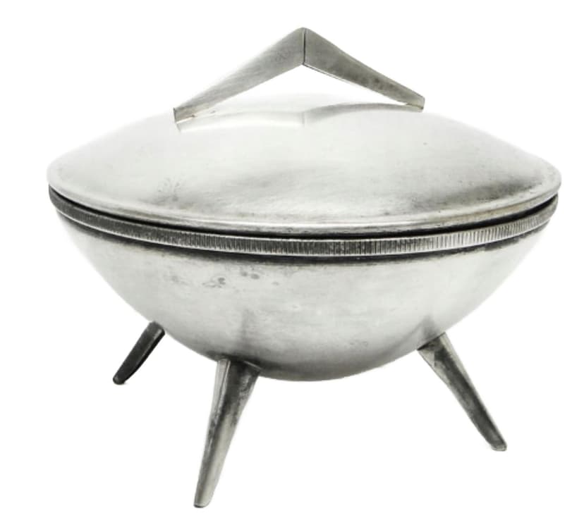 Cukiernica space age, mosiądz srebrzony, Polska, lata 60.