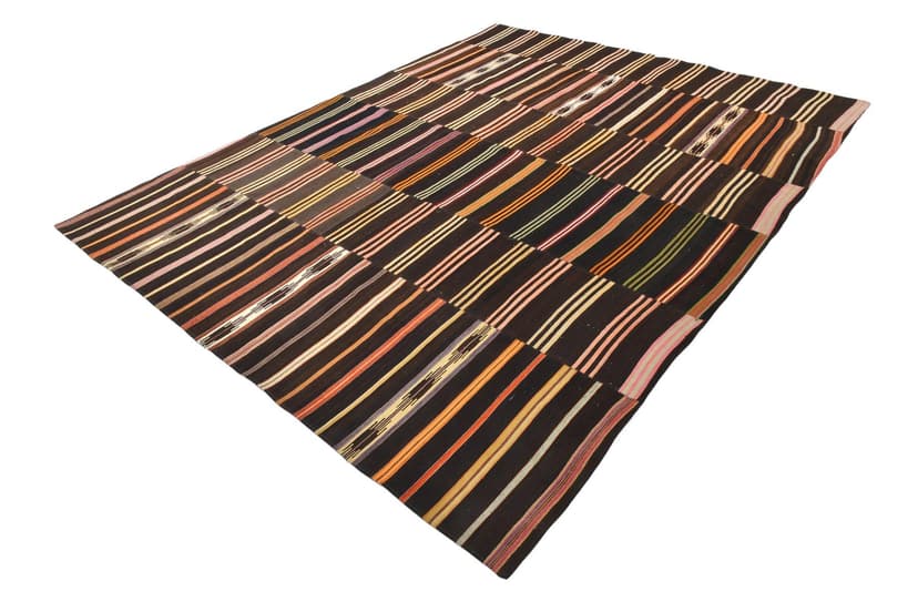 Kilim 320x252 cm, brązowy, czerwony, wełna, lata 70.