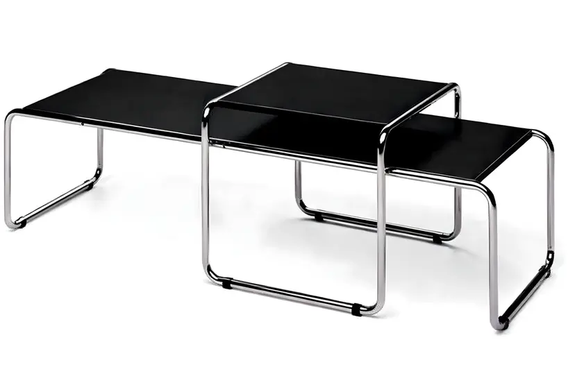 Podwójny stolik z giętej stali wg proj. M. Breuer, Bauhaus, czarny, drewno