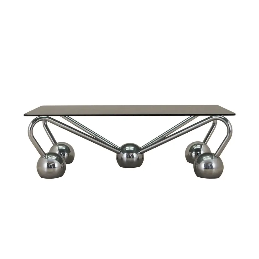 Stolik kawowy Space Age, szkło przyciemniane, chrom srebrny, Włochy, lata 70.