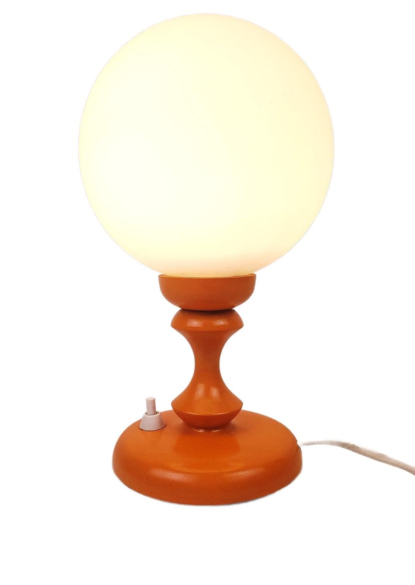Lampka stołowa Space Age, szkło opalowe białe, plastik pomarańczowy, lata 70.
