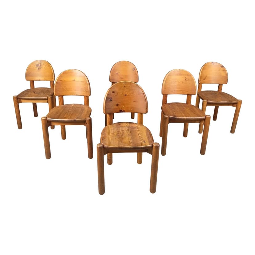 Zestaw sześciu krzeseł jadalnianych, sosna brązowa, Dania, lata 80.