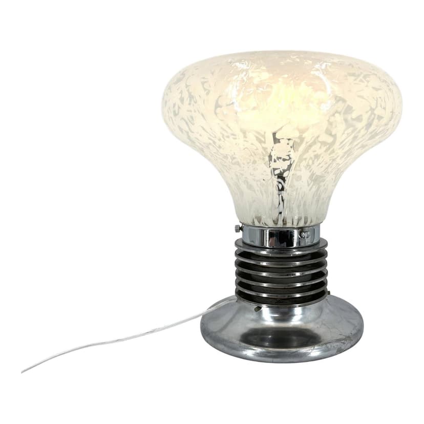 Lampa stołowa, szkło Murano białe, chrom, proj. C. Nason, Mazzega, Włochy, lata 70.