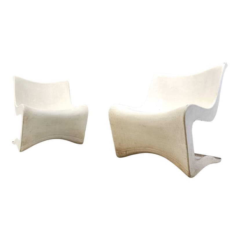 Para foteli lounge Silène, włókno szklane białe, Francja, lata 60.