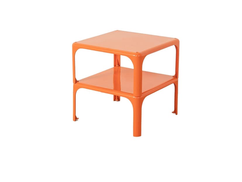 Zestaw dwóch stolików bocznych Demetrio 45, pomarańczowy, plastik, proj. V. Magistretti, Artemide, Włochy, lata 60.