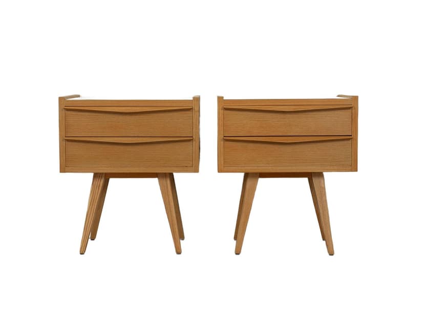 Para stolików nocnych, brązowy kremowy, jesion, Niemcy, lata 50.