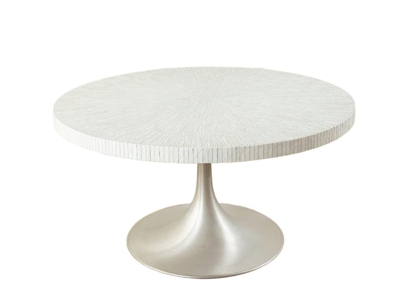 Stół mozaikowy, biały, ceramika, stal nierdzewna srebrna, Niemcy, lata 70.