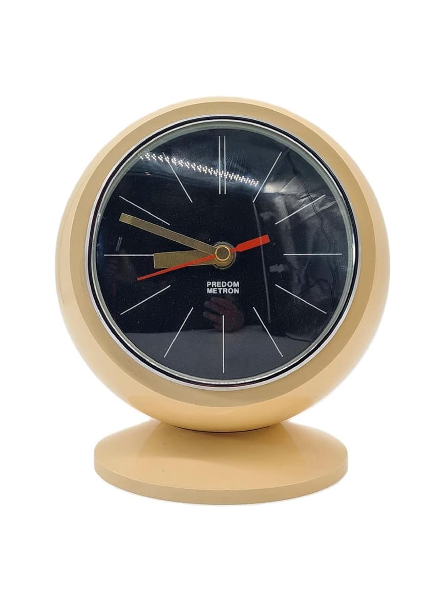 Zegar kominkowy Space Age, beżowy, ABS, metal, szkło, Polska, lata 70.