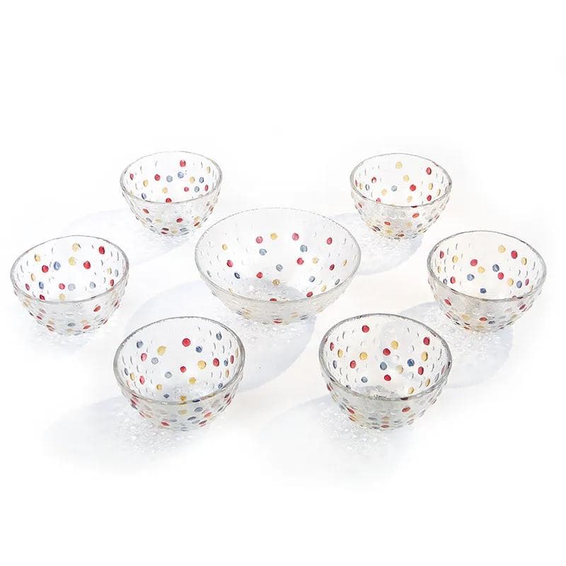 Komplet naczyń Krople Rosy, szkło multikolor, proj. J. S. Drost, Ząbkowice, Polska, lata 80.