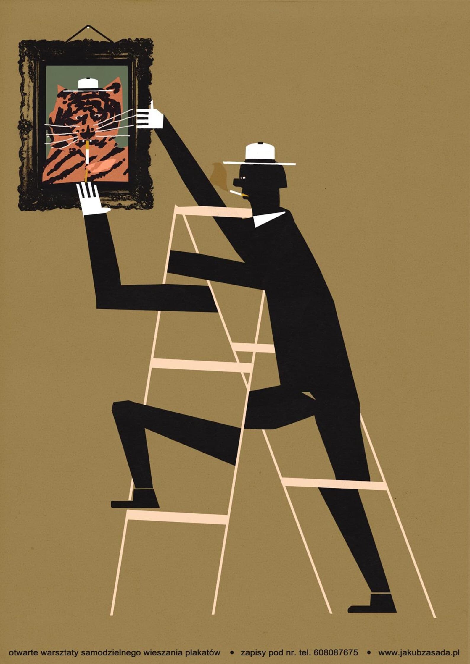 Plakat Otwarte warsztaty samodzielnego wieszania plakatów, plakat reklamowy, 50x70 cm, aut. J. Zasada, Jakub Zasada